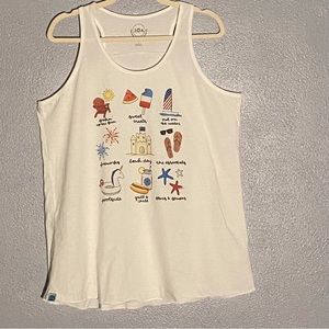 3OA White Tank Top Summer Graphic T Shirt Womens Size L